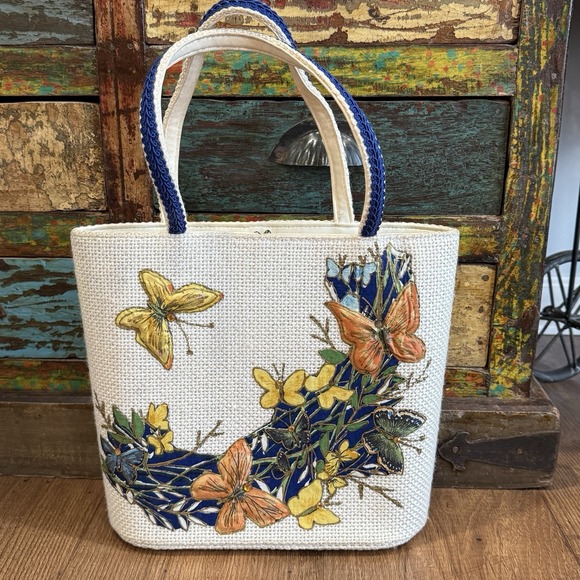 RARE Vtg  Lily Bet Purse Woven Fabric Butterflies Butterfly Theme Shoulder Bag - Picture 1 of 13
